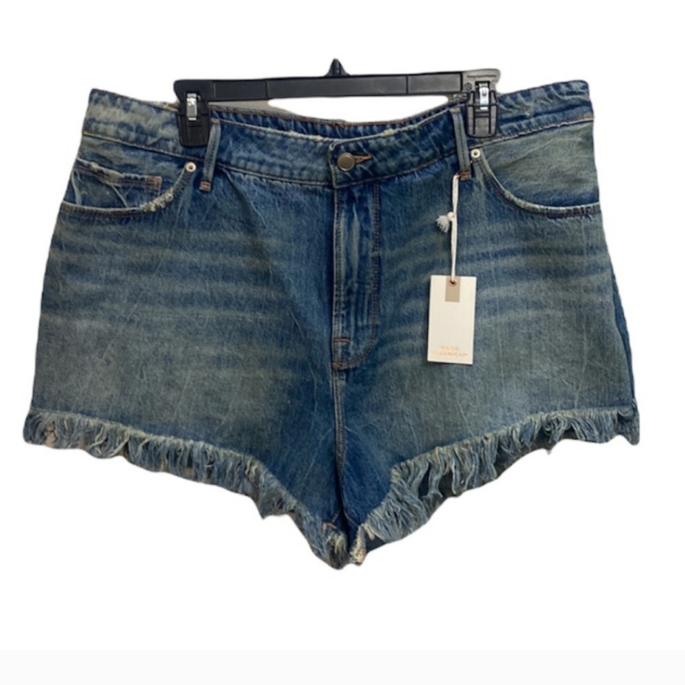 NWT Good American Good 90’s High Waist Fray Hem Denim Shorts